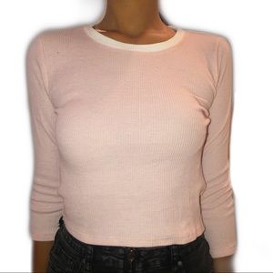 Pink 3/4 Sleeve Crop Top